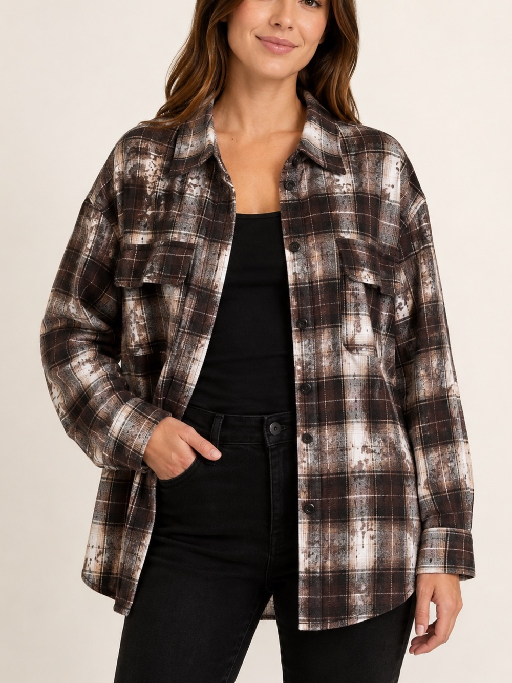NWT Galita Oversized Women’s  Brown Plaid Button-Up Shirt